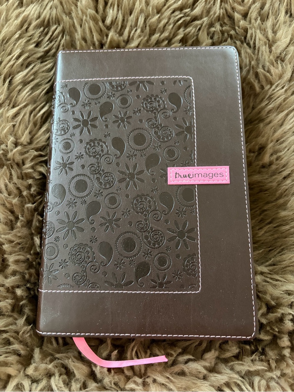 True Image Brown Faux Leather Floral Embossed Journal with Pink Accent